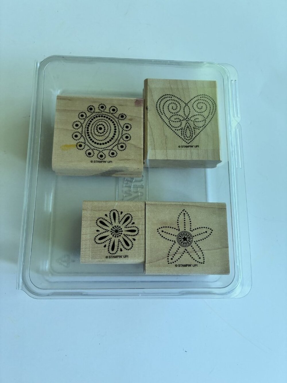 Stampin' Up! Dotted Rubber Stamps Set Heart Floral Mandala Starfish Wood Block